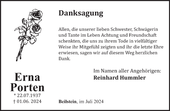 Traueranzeige von Erna Porten von WochenSpiegel