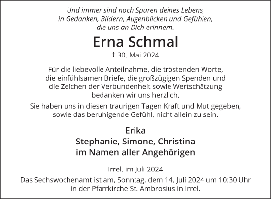 Traueranzeige von Erna Schmal von WochenSpiegel