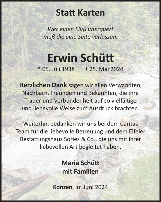 Traueranzeige von Erwin Schütt von WochenSpiegel
