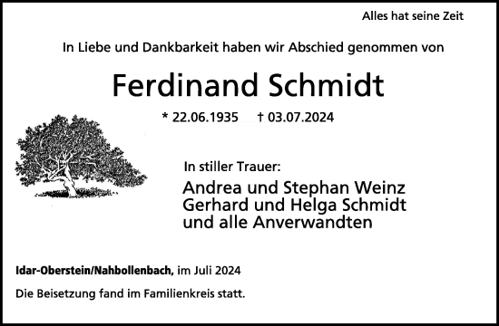Traueranzeige von Ferdinand Schmidt von WochenSpiegel
