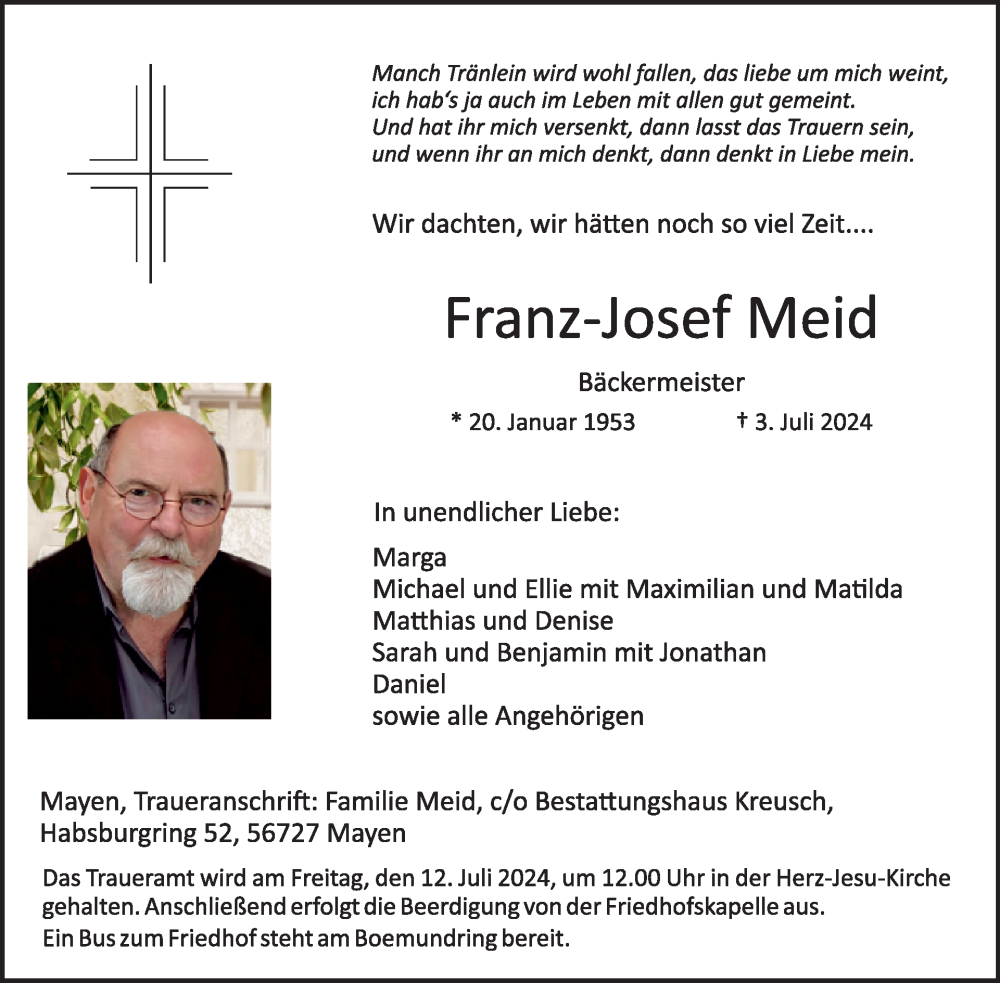  Traueranzeige für Franz-Josef Meid vom 10.07.2024 aus WochenSpiegel