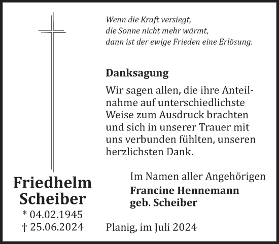 Traueranzeige von Friedhelm Scheiber von WochenSpiegel