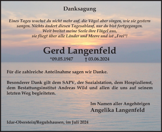 Traueranzeige von Gerd Langenfeld von WochenSpiegel