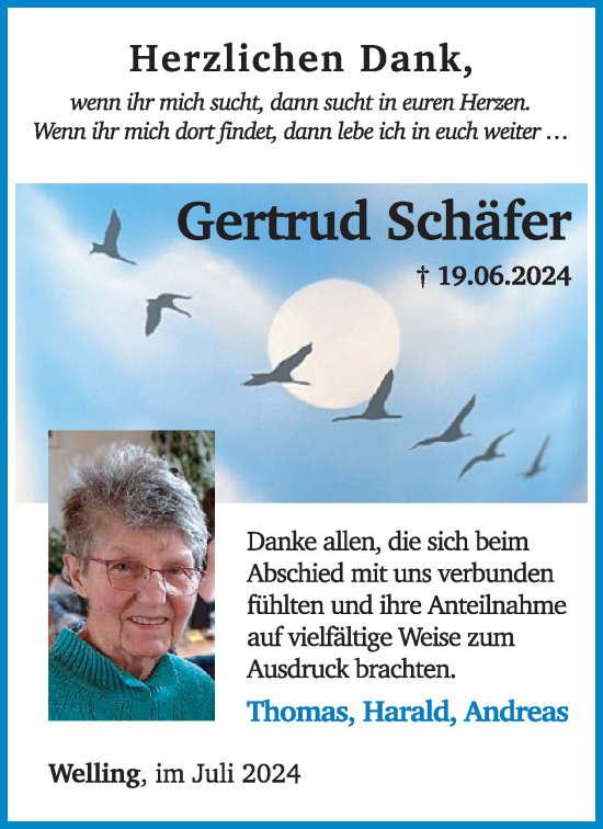 Traueranzeige von Gertrud Schäfer von WochenSpiegel