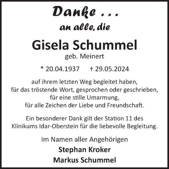 Traueranzeige von Gisela Schummel von WochenSpiegel