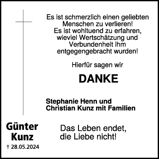 Traueranzeige von Günter Kunz von WochenSpiegel