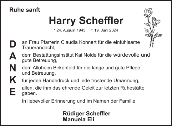 Traueranzeige von Harry Scheffler von WochenSpiegel