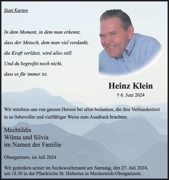 Traueranzeige von Heinz Klein von WochenSpiegel