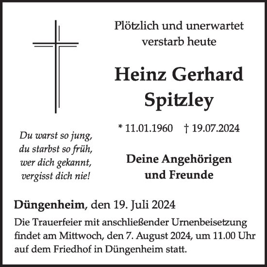 Traueranzeige von Heinz Gerhard Spitzley von WochenSpiegel
