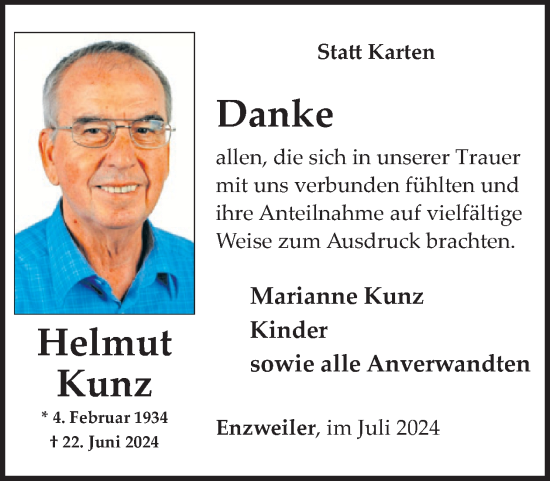 Traueranzeige von Helmut Kunz von WochenSpiegel