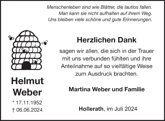 Traueranzeige von Helmut Weber von WochenSpiegel