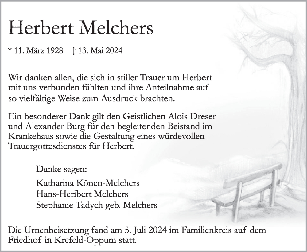  Traueranzeige für Herbert Melchers vom 24.07.2024 aus WochenSpiegel
