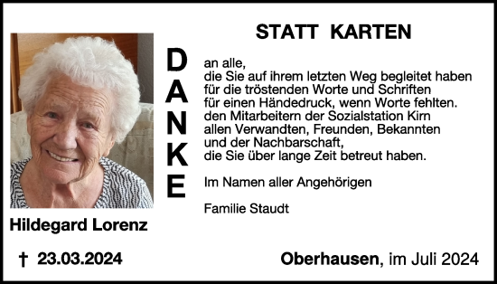 Traueranzeige von Hildegard Lorenz von WochenSpiegel