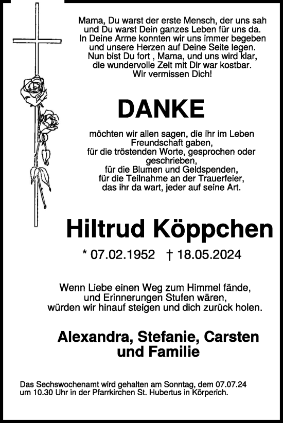 Traueranzeige von Hiltrud Köppchen von WochenSpiegel
