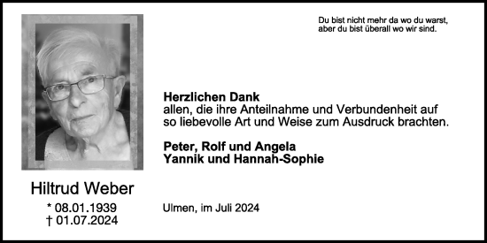 Traueranzeige von Hiltrud Weber von WochenSpiegel