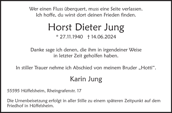 Traueranzeige von Horst Dieter Jung von WochenSpiegel