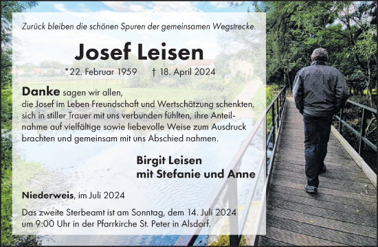 Traueranzeige von Josef Leisen von WochenSpiegel