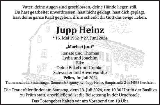 Traueranzeige von Jupp Heinz von WochenSpiegel