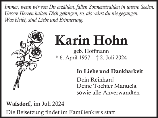 Traueranzeige von Karin Hohn von WochenSpiegel