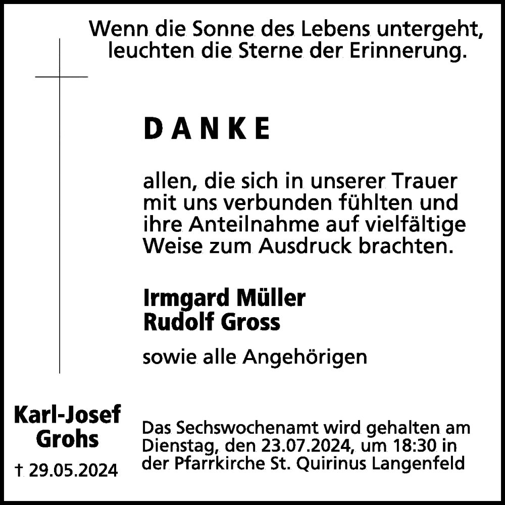  Traueranzeige für Karl-Josef Grohs vom 03.07.2024 aus WochenSpiegel