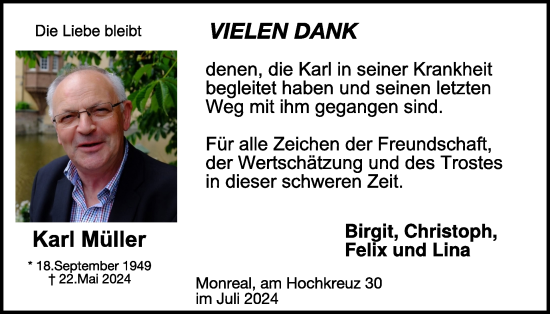 Traueranzeige von Karl Müller von WochenSpiegel