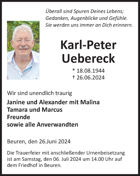 Traueranzeige von Karl-Peter Uebereck von WochenSpiegel