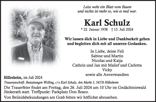 Traueranzeige von Karl Schulz von WochenSpiegel