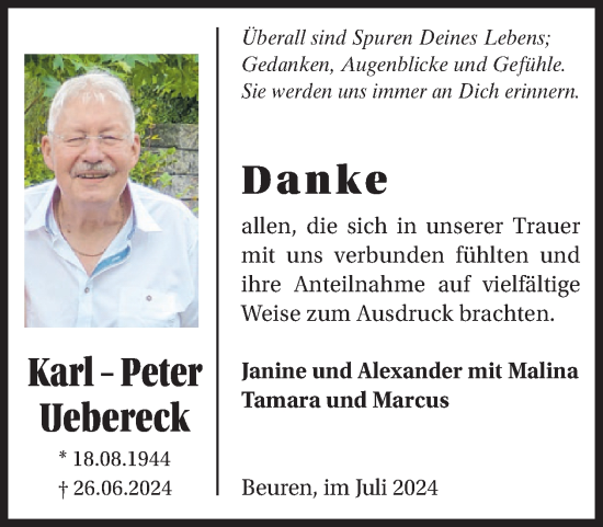 Traueranzeige von Karl–Peter Uebereck von WochenSpiegel