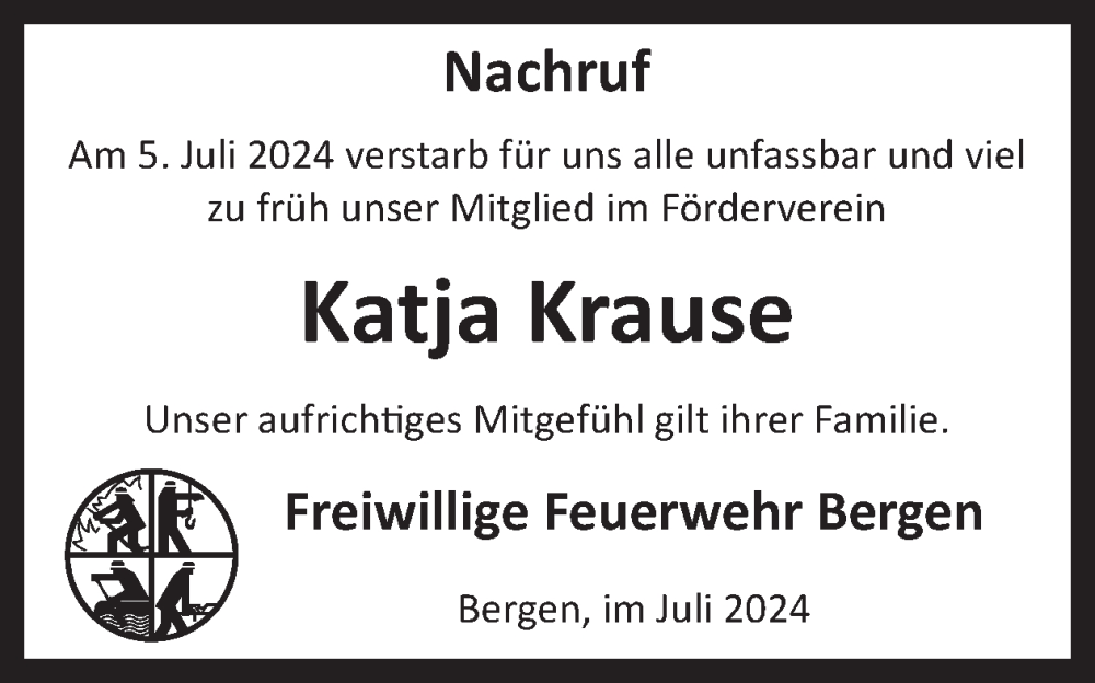  Traueranzeige für Katja Krause vom 20.07.2024 aus WochenSpiegel