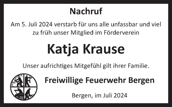 Traueranzeige von Katja Krause von WochenSpiegel