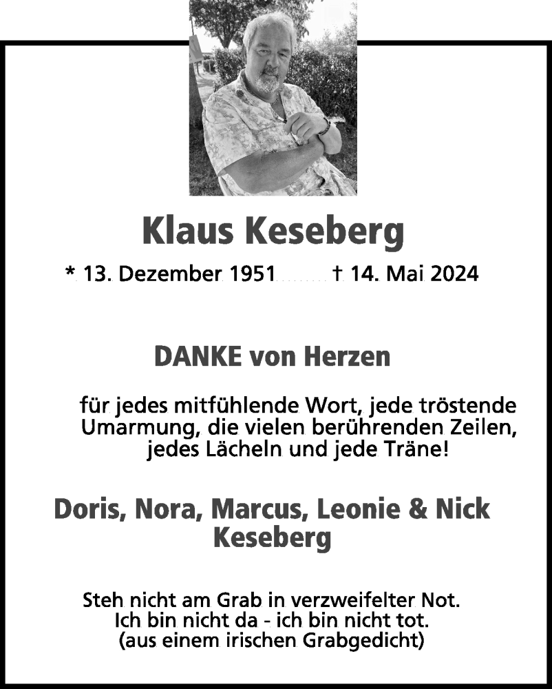 Traueranzeige für Klaus Keseberg vom 03.07.2024 aus WochenSpiegel