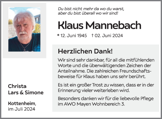 Traueranzeige von Klaus Mannebach von WochenSpiegel