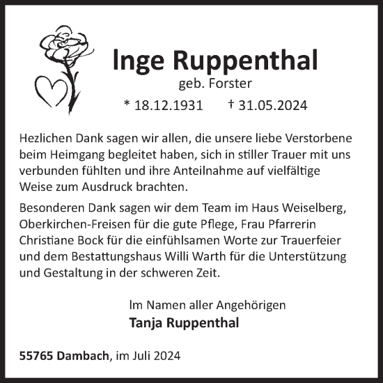 Traueranzeige von lnge Ruppenthal von WochenSpiegel