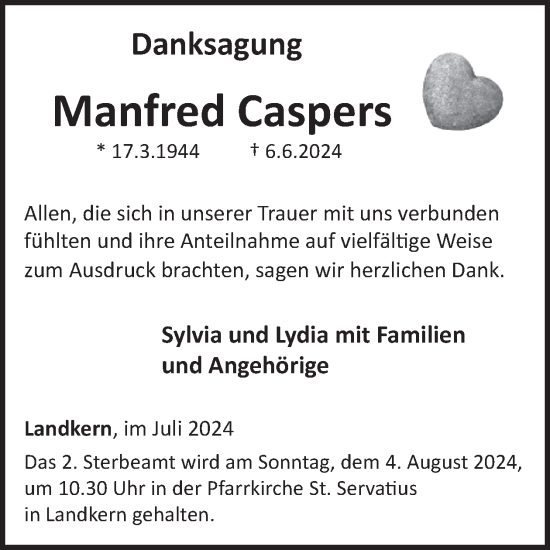 Traueranzeige von Manfred Caspers von WochenSpiegel