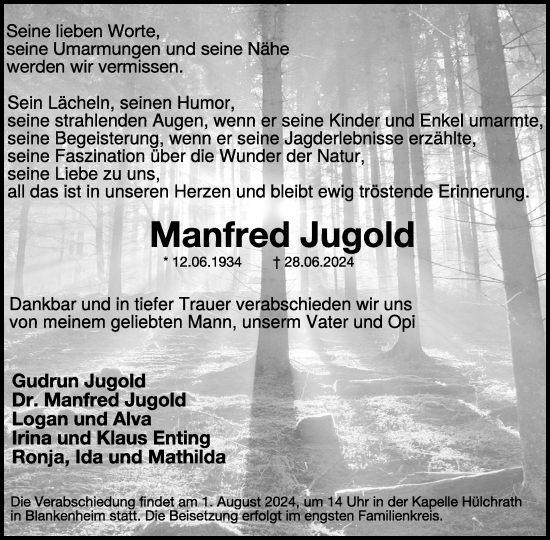 Traueranzeige von Manfred Jugold von WochenSpiegel