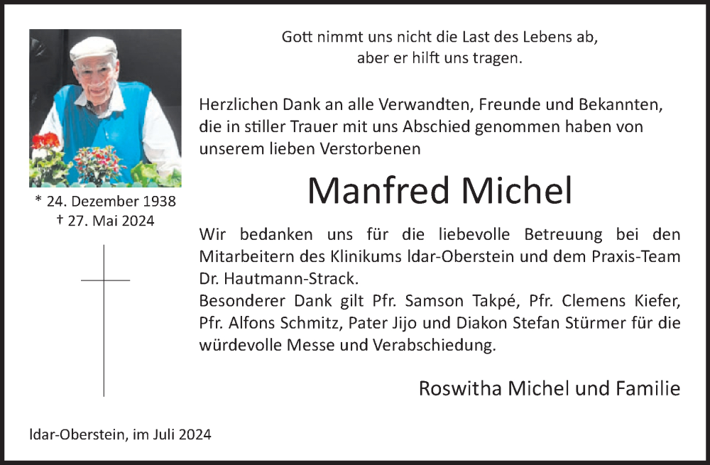  Traueranzeige für Manfred Michel vom 06.07.2024 aus WochenSpiegel