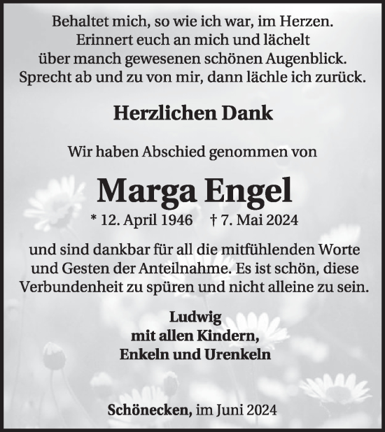 Traueranzeige von Marga Engel von WochenSpiegel