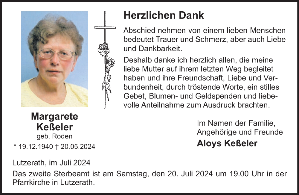  Traueranzeige für Margarete Keßeler vom 03.07.2024 aus WochenSpiegel