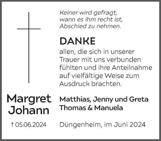 Traueranzeige von Margret Johann von WochenSpiegel