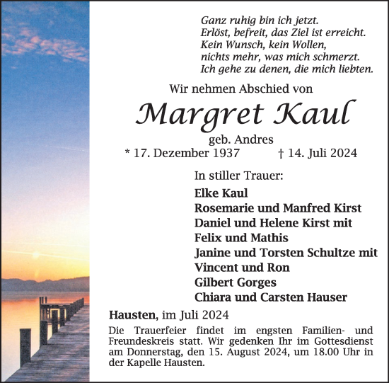 Traueranzeige von Margret Kaul von WochenSpiegel
