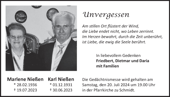 Traueranzeige von Marlene Nießen von WochenSpiegel