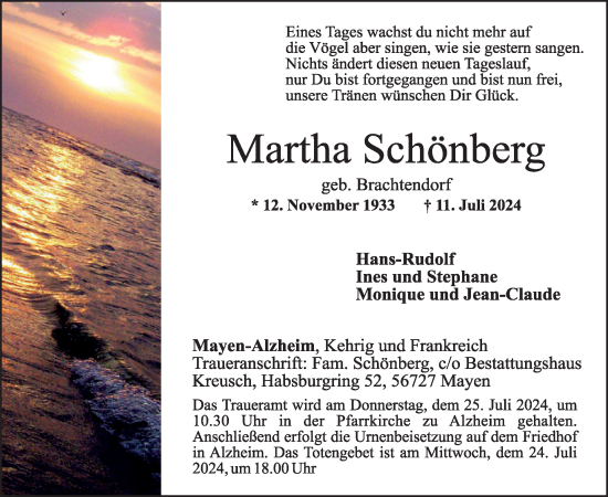 Traueranzeige von Martha Schönberg von WochenSpiegel