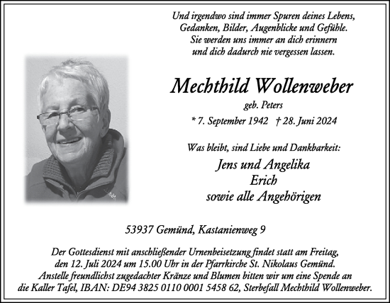 Traueranzeige von Mechthild Wollenweber von WochenSpiegel