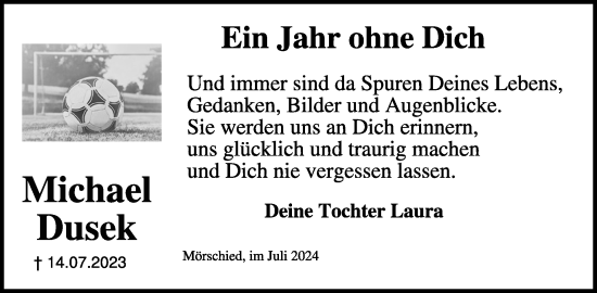 Traueranzeige von Michael Dusek von WochenSpiegel