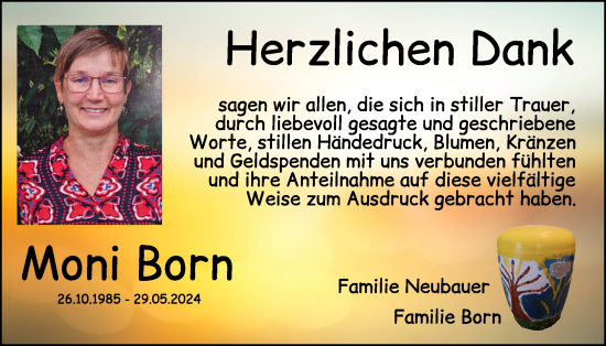Traueranzeige von Moni Born von WochenSpiegel