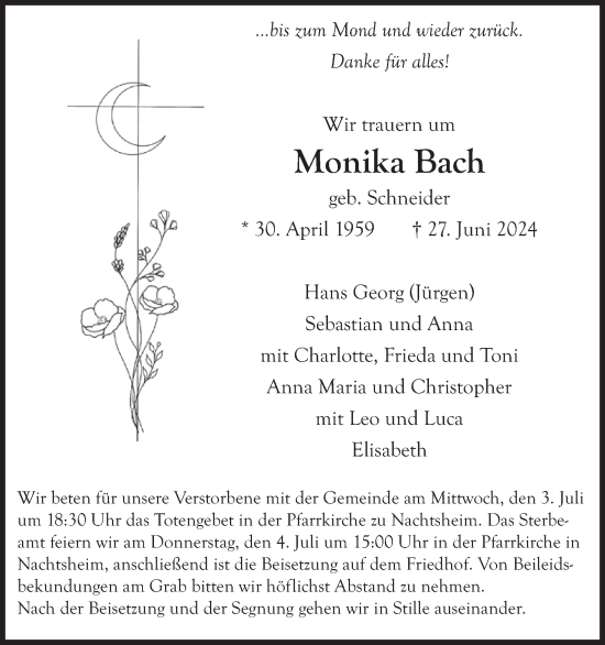 Traueranzeige von Monika Bach von WochenSpiegel