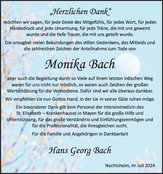 Traueranzeige von Monika Bach von WochenSpiegel