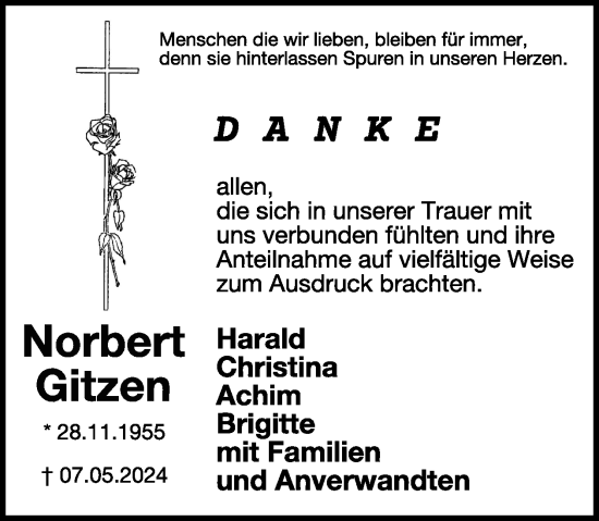Traueranzeige von Norbert Gitzen von WochenSpiegel