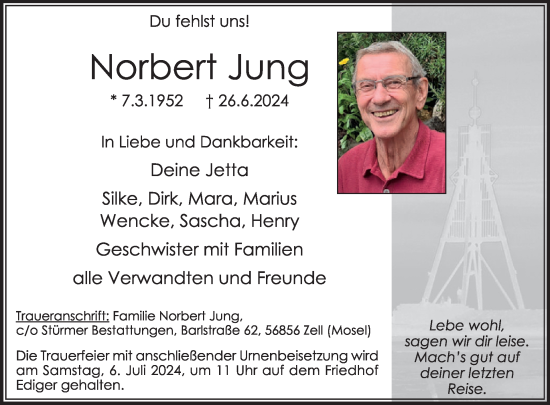 Traueranzeige von Norbert Jung von WochenSpiegel