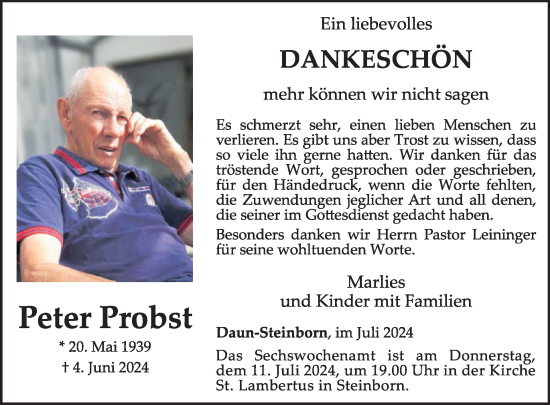 Traueranzeige von Peter Probst von WochenSpiegel
